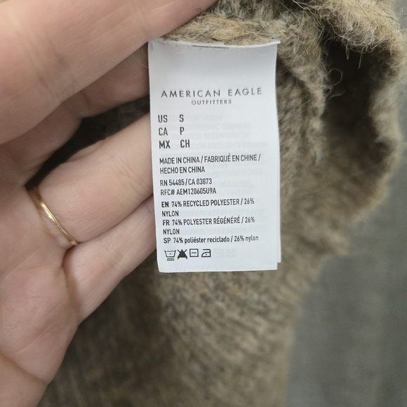 American Eagle AE Cropped Crew Neck Bow Sweater - Light Brown Sz Small - Picture 5 of 5